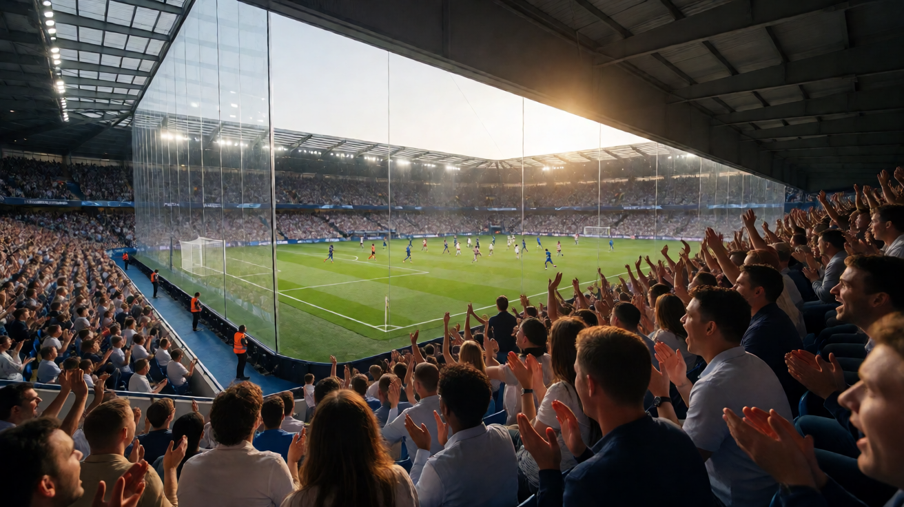 体育场内灯火通明，球员正在角逐比赛